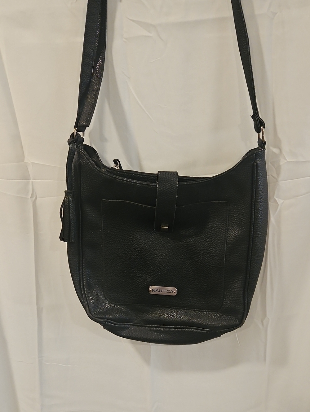 Nautica Black Pebbled Leather Shoulder Crossbody Bag